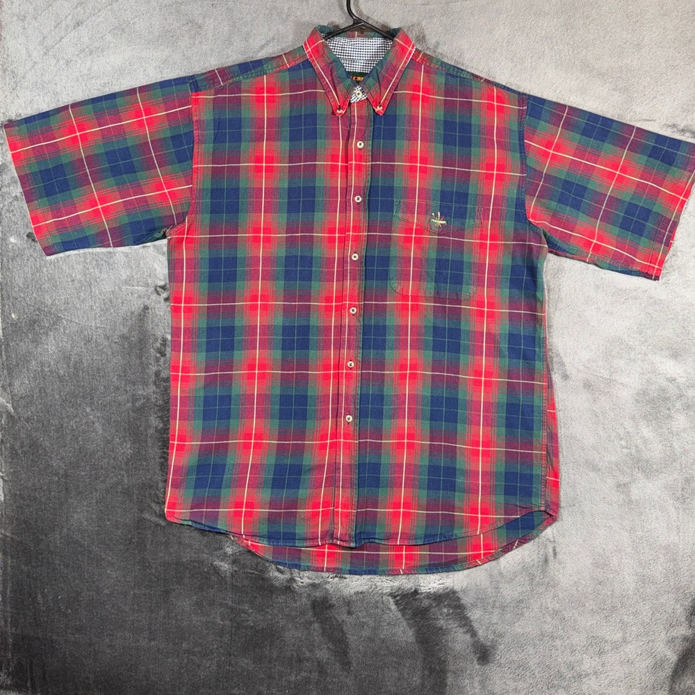 Ivy Crew Mens XL Plaid Button Down Shirt Short Sleeve Cotton Red Green Blue